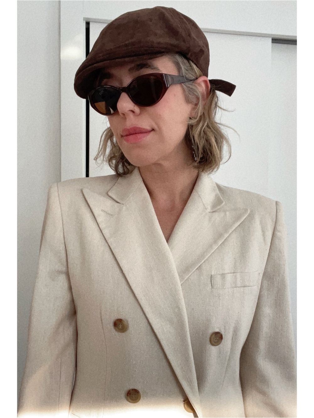 Vintage Chocolate Brown Genuine Suede Leather Newsboy Cap